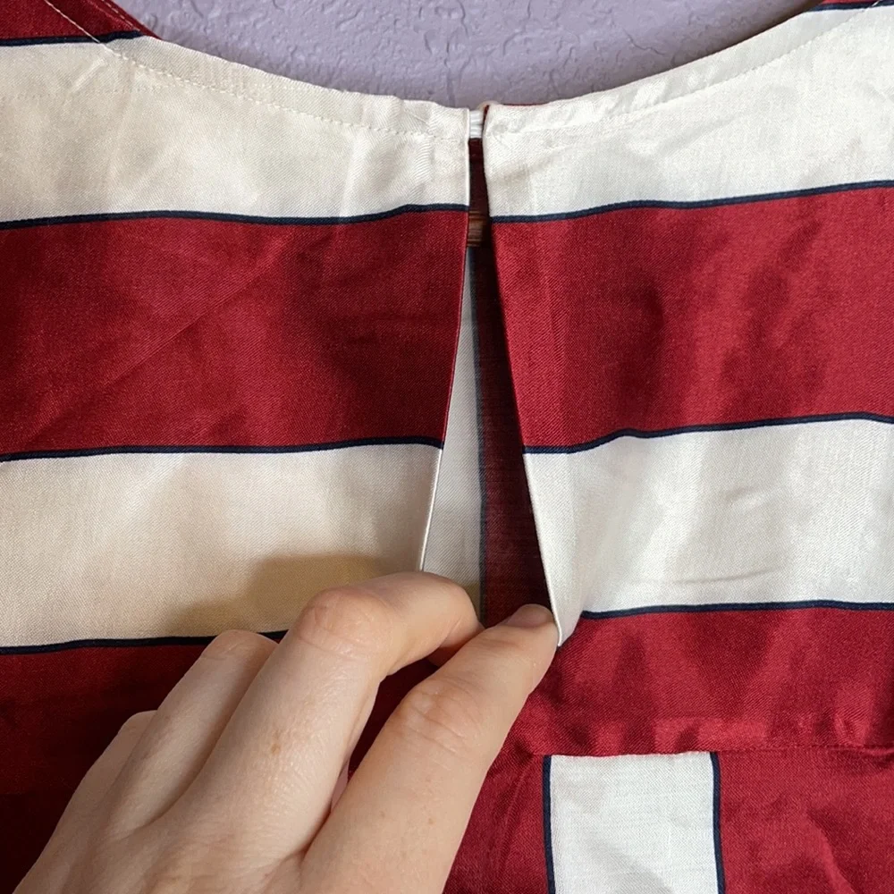 Anthropologie Red and White Striped Puff Sleeve Blouse